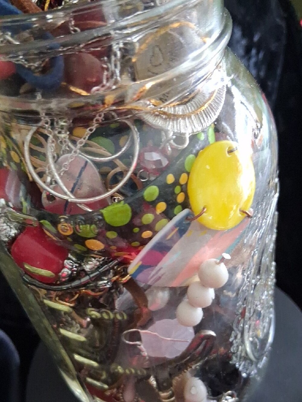 Jewelry Jar Lot Of Mixed Bracelets Earrings Necklaces & Rings - Picture 8 of 14